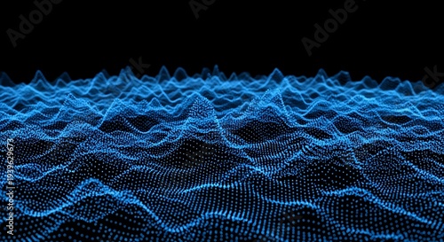 Blue Wavy Lines on Black Background.