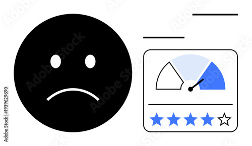 Negative feedback concept. Negative sentiments with a sad face and rating scale. Negative reviews impacting user opinions and decisions. Useful for customer service, feedback analysis, surveys