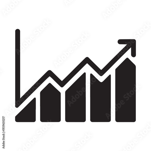 Black and white illustration depicting a rising bar graph with upward trend