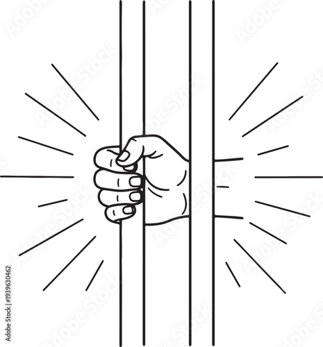 Hand holding bars of a window or door with radial lines also transparent background