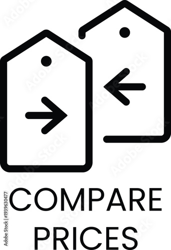 Black and white compare prices with two house shaped tags house tags price comparison