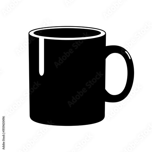 Simple black coffee mug with white interior on white background for minimalist kitchenware theme