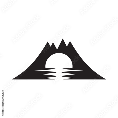 Minimalist graphic of a mountain with a circular opening below