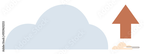 Data storage, cloud computing, upload process, online services, digital connectivity, internet data. Simplified cloud icon with an upward arrow. Cloud computing and data storage concept