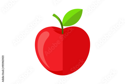 Bright red apple with green leaf on white background symbolizing freshness and simplicity in fruit illustrations