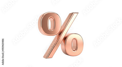 Shiny rose gold percent sign symbol on white background transparent background