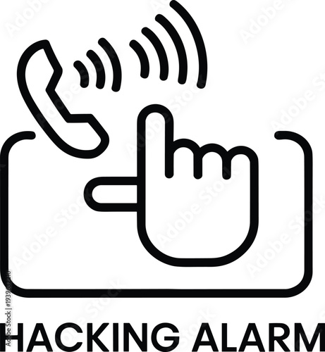 Hacking alarm icon, cybersecurity alert symbol, digital security warning, unauthorized access graphic, data protection design, cybercrime concept, network safety, technology