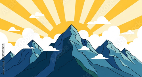 Majestic Snow-Capped Mountain Range Under Bright Sun.