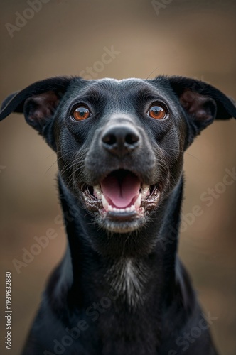 Happy black dog with bright eyes enjoying a moment outdoors