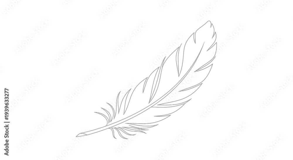 Obraz premium Elegant line art illustration of a single feather, simple black and white minimalist outline vector graphic element
