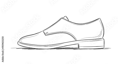 Minimalist line art illustration of a men's classic formal slip-on dress shoe, elegant footwear accessory in outline sketch style.
