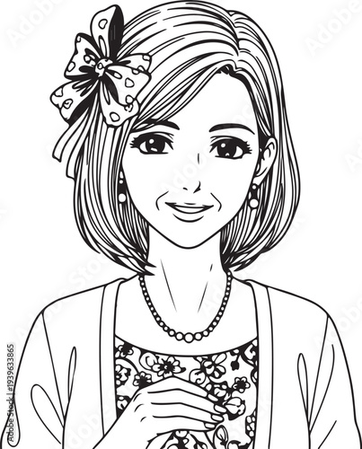 smiling woman with flower in hair and necklace