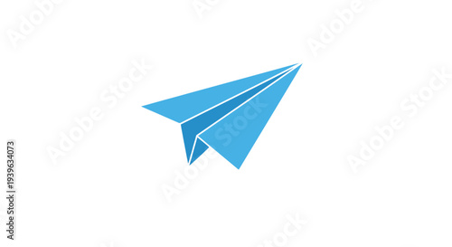 Blue Paper Plane on White Background.