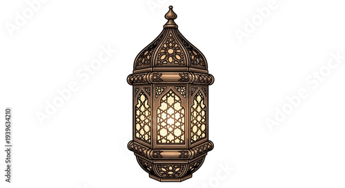 Ornate Metal Lantern with Intricate Design.