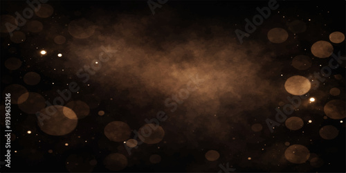 A dark abstract space backdrop features bright blue stars and glowing nebula clouds drifting through a textured galaxy of swirling cosmic smoke and light