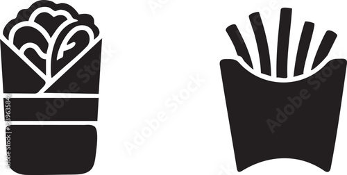 Fast Food Silhouettes Set - Burrito Taco French Fries Icons Vector Isolated on White