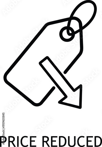 Price reduction icon with arrow pointing downward