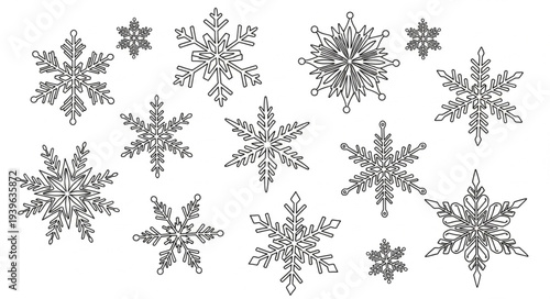 Collection of Snowflakes with Unique Crystal Patterns.