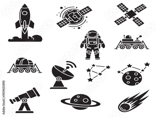Space exploration vector icons set