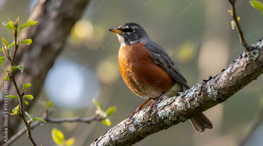 Fototapeta premium American Robin Perched on a Branch