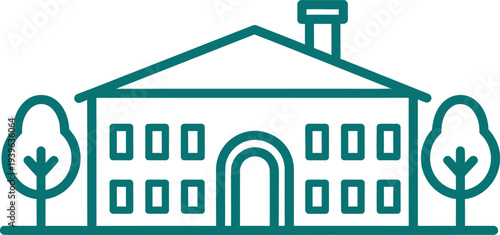 Simple line drawing of a house with trees