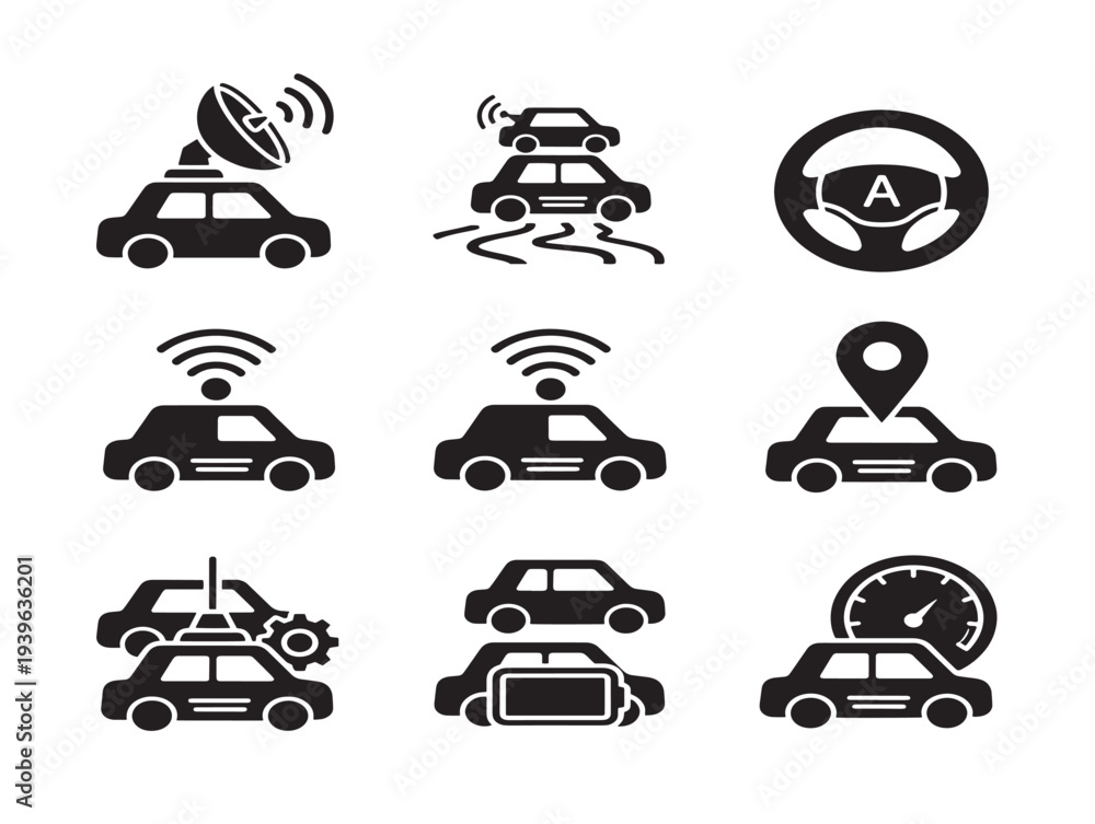 Obraz premium Set of minimalist car and traffic icons