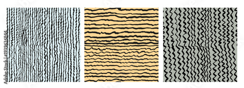 Set of stripe line background seamless patterns. Painted brush lines horizontal, vertical monochrome pattern. Vector textile print cover bed sheet. Textured repeat pattern. Abstract lines hand drawing