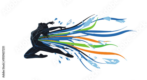 Dynamic silhouette of a person surrounded by vibrant flowing colors.