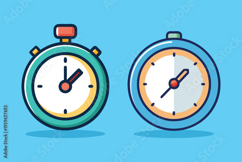 Stopwatches showing different styles on blue background in vector format