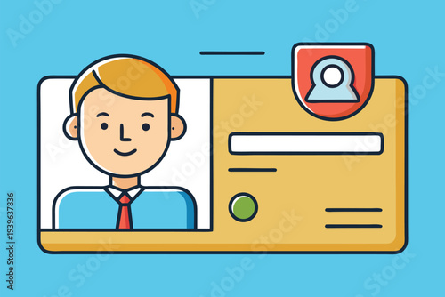 Vector illustration of a persons ID card with a profile picture and badge