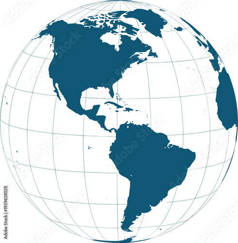 World map globe illustration, Americas hemisphere earth graphic, global geography vector, planet earth map design, international world atlas concept