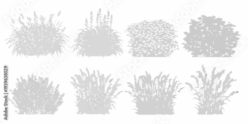 Variety of gray shrub silhouettes arranged in a grid pattern