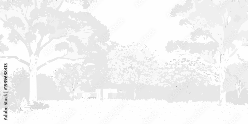Obraz premium Minimalist landscape with trees and a distant building structure