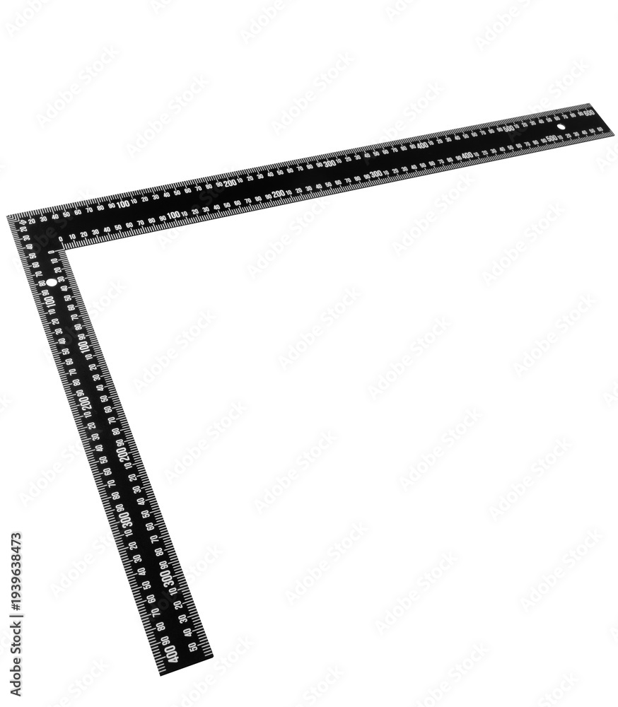 Obraz premium Metal measuring square for measurements and marking by builders, carpenters, joiners, and mechanics. Isolated on white transparent background.