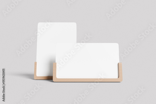 White Display Board Mockup with Wooden Stand – Minimalist Blank Sign Board / Card Holder