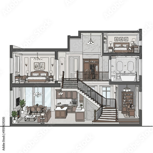 Modern house floor plan with two levels