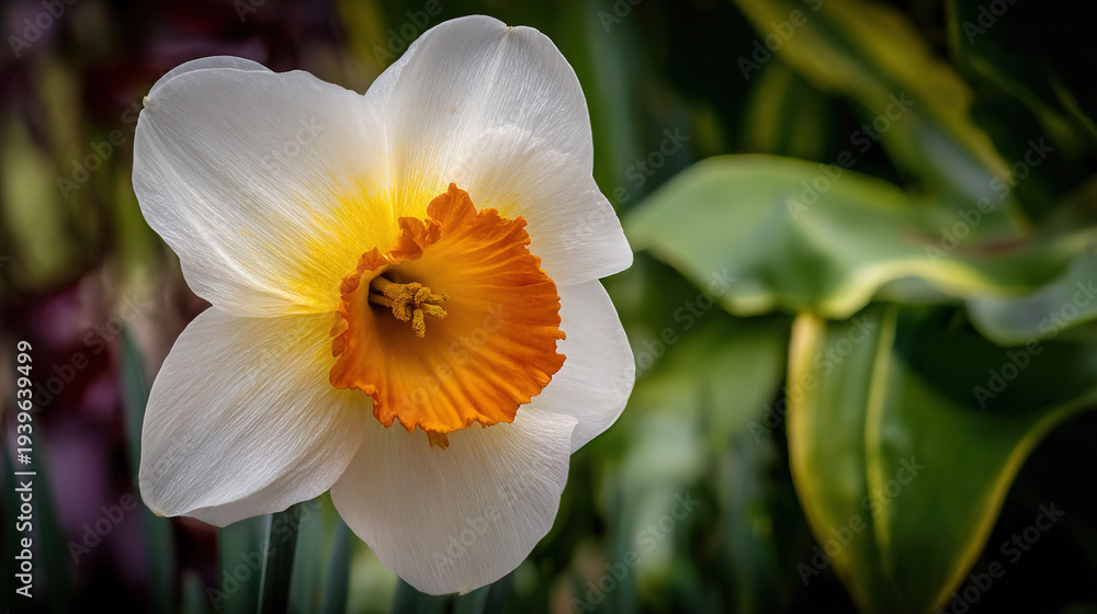 Fototapeta premium Close-Up of White Daffodil with Orange Center