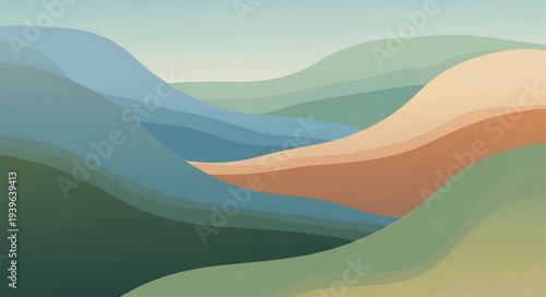 Abstract Landscape with Soft Colorful Hills and Valleys.