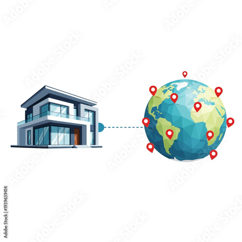 A modern house connected to a global network