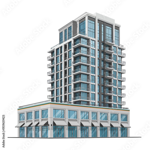 A modern high-rise building with sleek architectural design