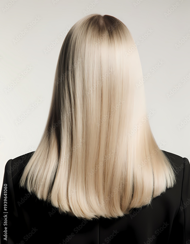 Naklejka premium In a sleek, minimalistic space, a person with long, straight blonde hair stands confidently, exuding elegance and modern chic Generative AI