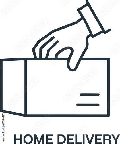 Home delivery icon, package box, hand placing parcel, logistics symbol, e‑commerce service, shipping concept, retail delivery, courier graphic, online shopping