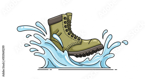 Water Splashing Around a Hiking Boot in Motion.