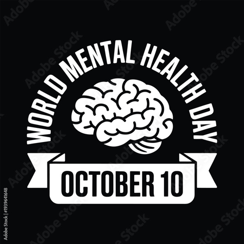 World Mental Health Day October 10 awareness campaign logo with brain symbol  mental health matters
