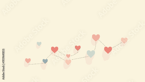 A minimalist illustration of a heart symbol connected by a dotted line on a soft, pale background, evoking feelings of love, connection, and simplicit