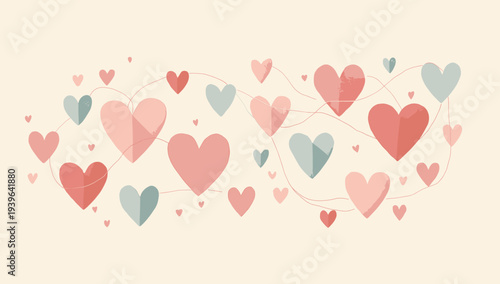 A whimsical illustration of heart shapes in soft pastel colors, evoking feelings of love and affection.