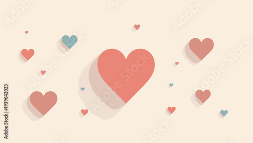 A minimalist illustration of pink hearts on a beige background, evoking feelings of love and warmth.