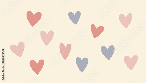 A gentle and soothing illustration of pink hearts on a cream background, evoking feelings of love and serenity.