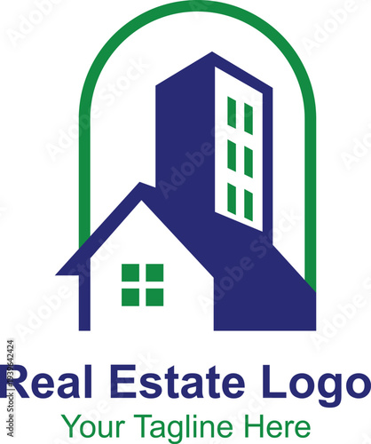 modern real estate house and building logo with green arch design for property agency construction and housing business branding