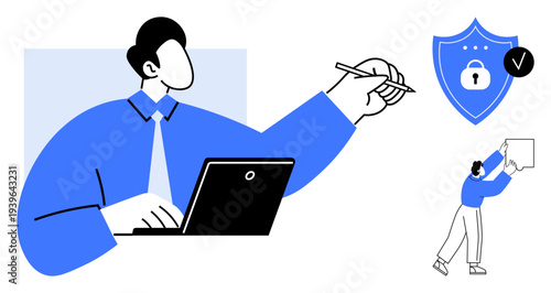 Digital security concept. Digital security ed by a shield lock symbol ensuring safety. Digital security solutions for data protection, cybersecurity, and online privacy. Suitable for IT, business